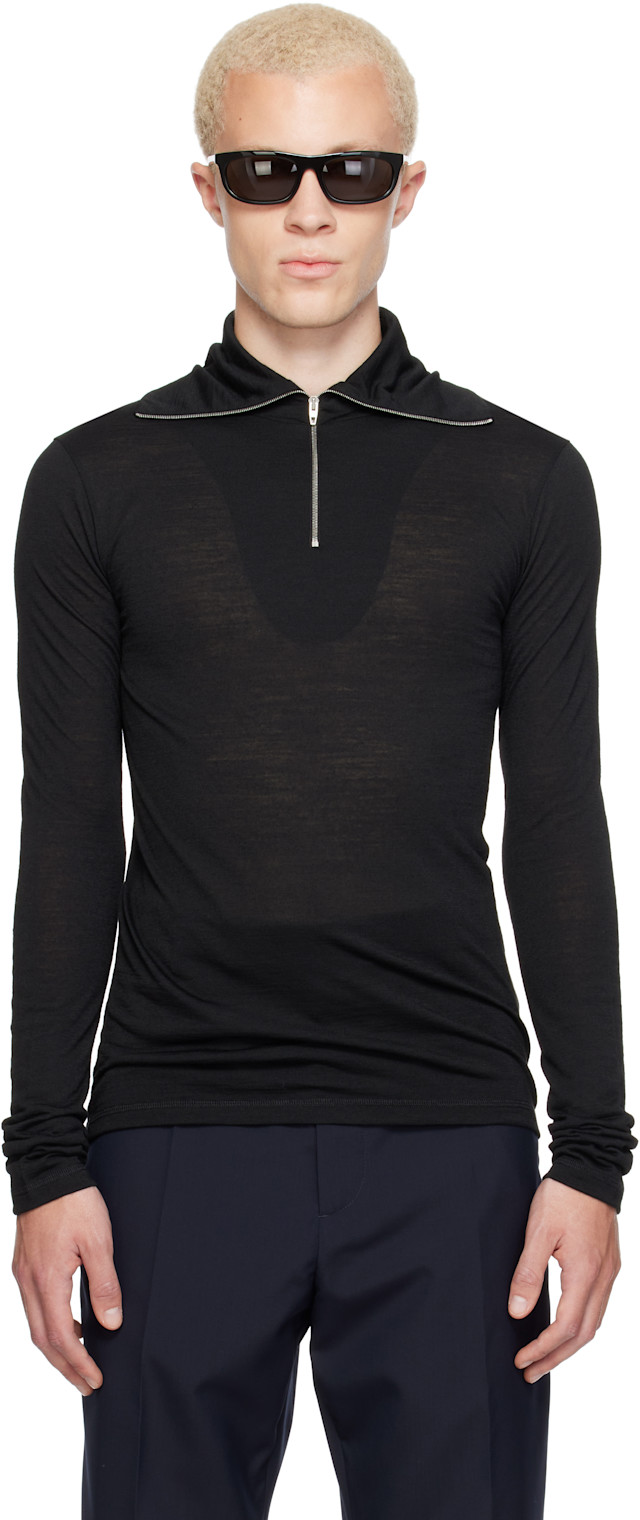 Jil Sander: Black LS Zip Polo | SSENSE