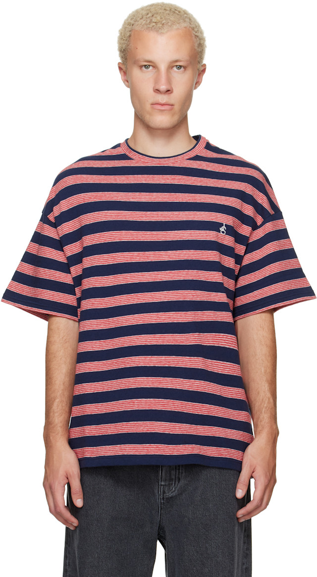 JIL SANDER+ ネイビー クルーネック Tシャツ バラ売り 1点 Jil Sander: ネイビー＆レッド ボーダー Tシャツ | SSENSE 日本
