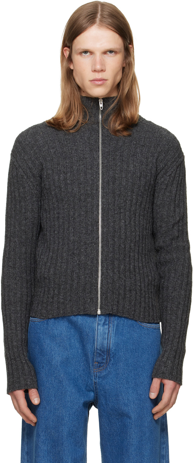 Jil Sander: Gray Zip Up Cardigan | SSENSE