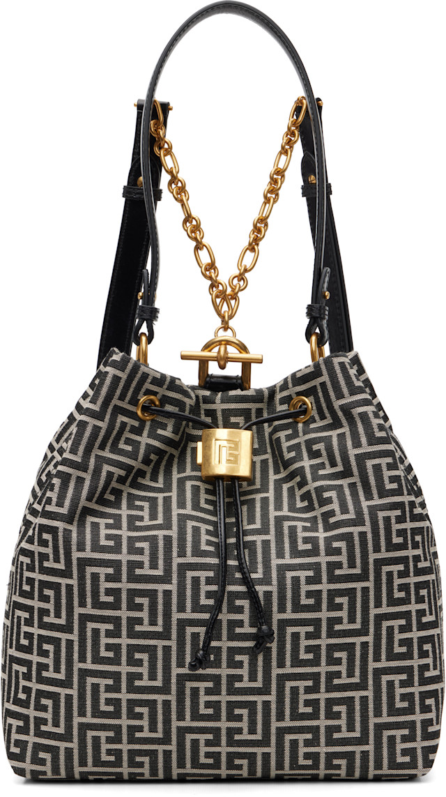BALMAIN: Black Pulse Monogram Jacquard Backpack | SSENSE Canada