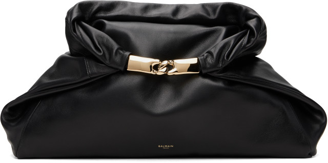 【未使用級✨️BALMAIN✨️正規品✨️パンツ】 定価25万以上 極近年タグ BALMAIN: Black 'Dinner At 8' Medium Smooth Leather Clutch | SSENSE