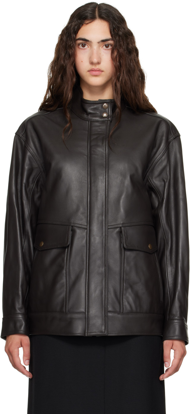 TONYWACK: Brown High-Neck Leather Zip Jacket | SSENSE
