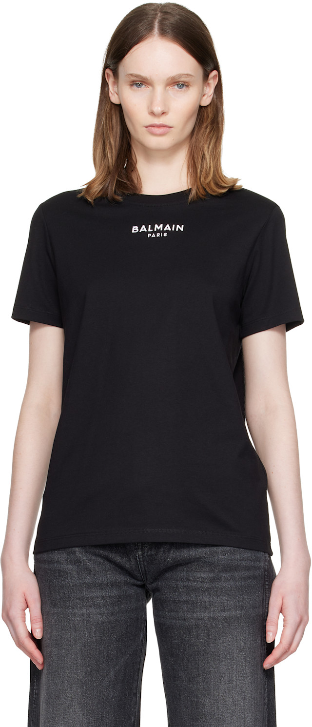 BALMAIN: Black 'Balmain Paris' Print T-shirt | SSENSE