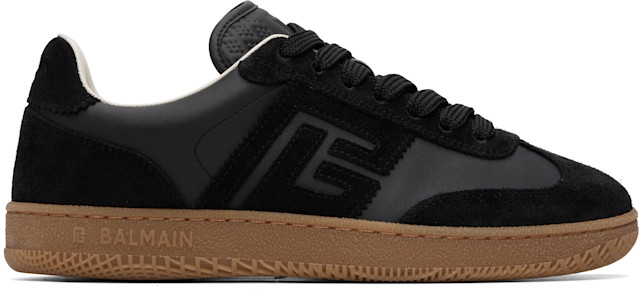 BALMAIN: Black Suede & Smooth Leather 'Balmain Swan' Sneakers | SSENSE