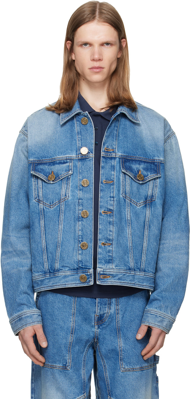 balmain ライトブルー クロップドデニムジャケット　36 Balmain: ブルー フェード デニムジャケット | SSENSE 日本