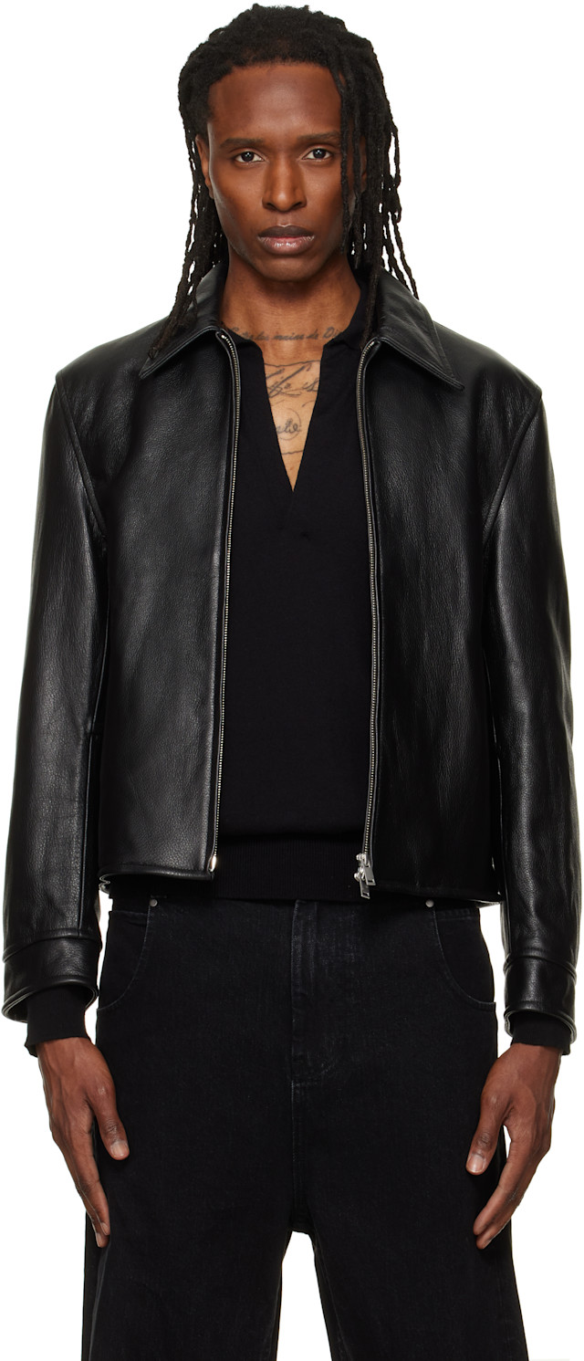 TONYWACK: Black Buckle Zip Leather Jacket | SSENSE