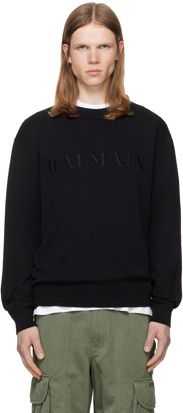 Balmain: ブラック ヴィンテージ エンブロイダリー コットン プル