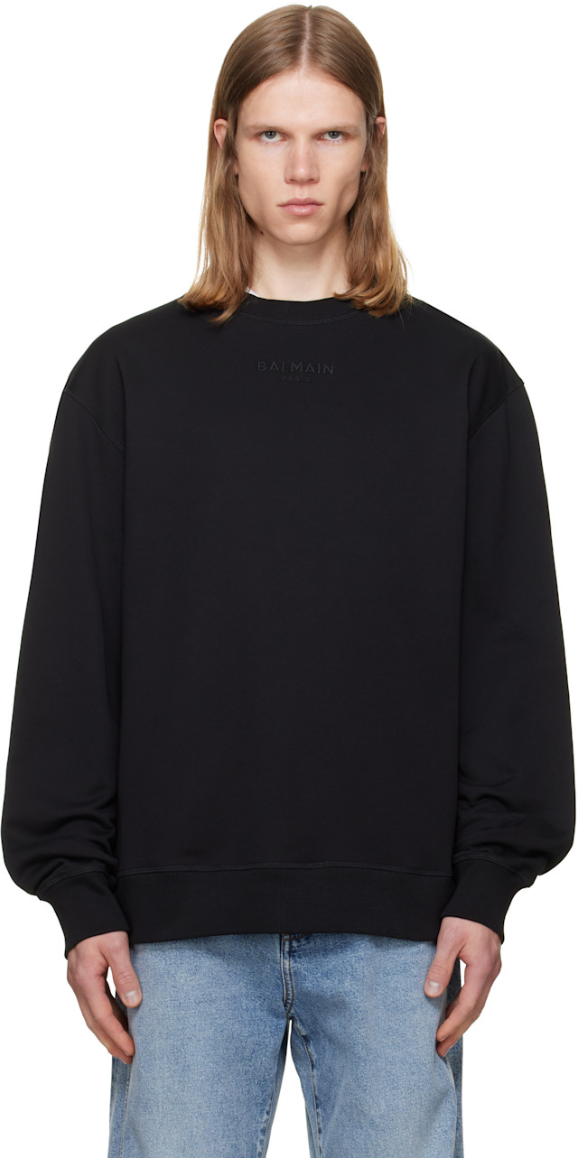 Balmain: ブラック Embroidered 'Balmain Paris' スウェットシャツ