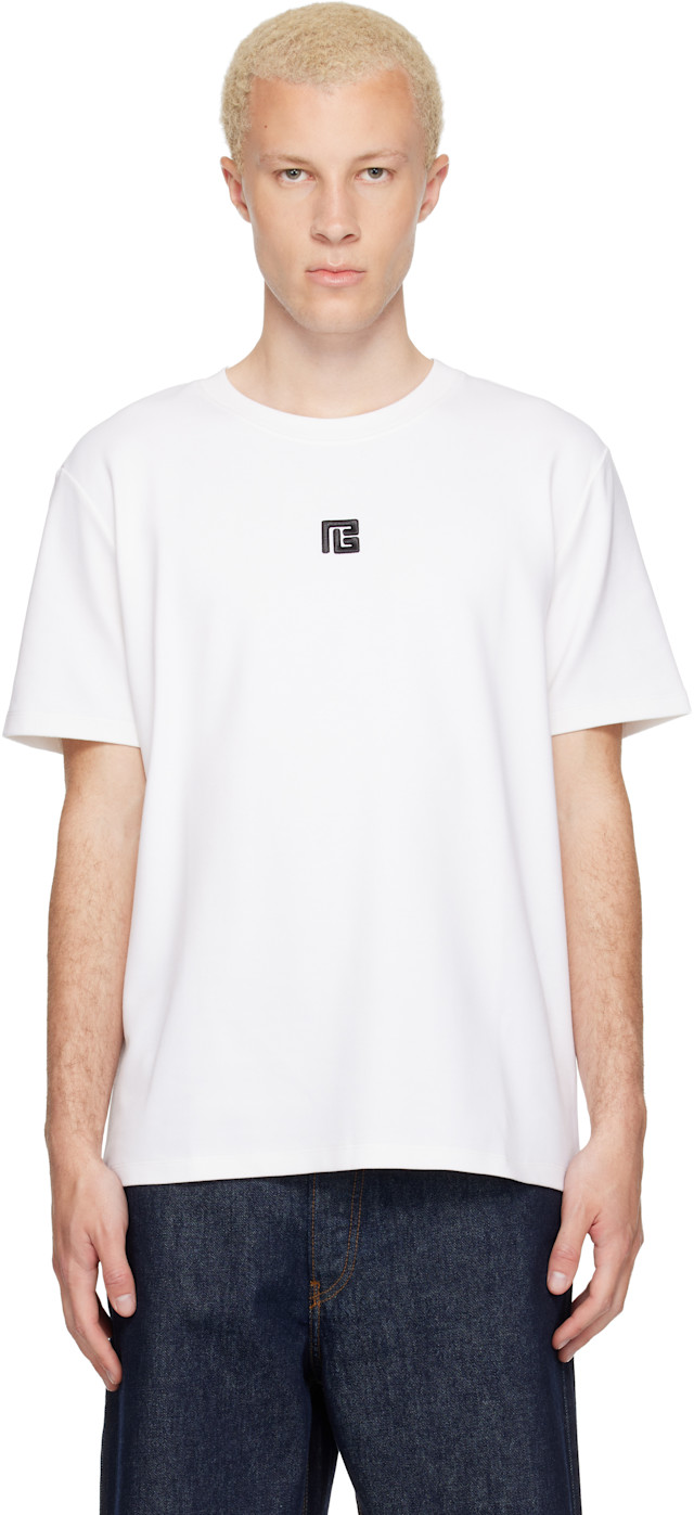 BALMAIN: White Embroidered Logo T-shirt | SSENSE