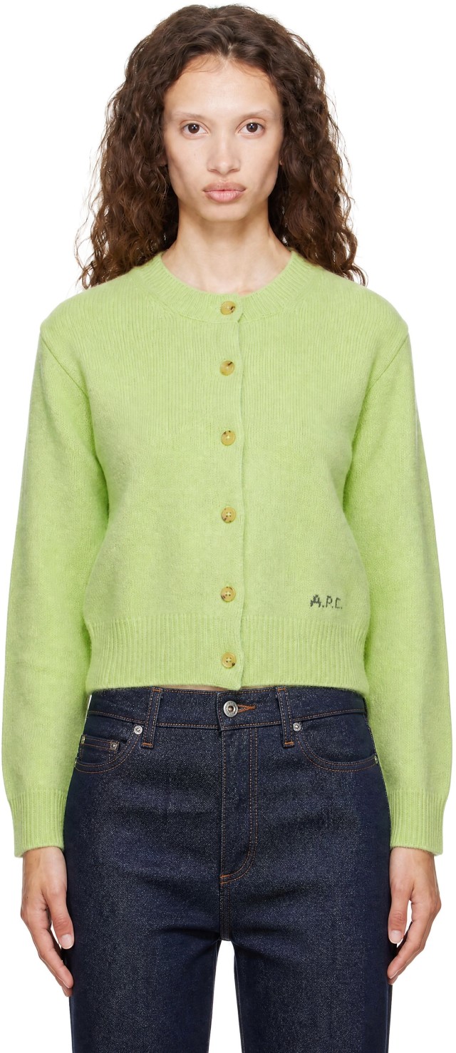 A.P.C.: Green Short Wool Cardigan | SSENSE