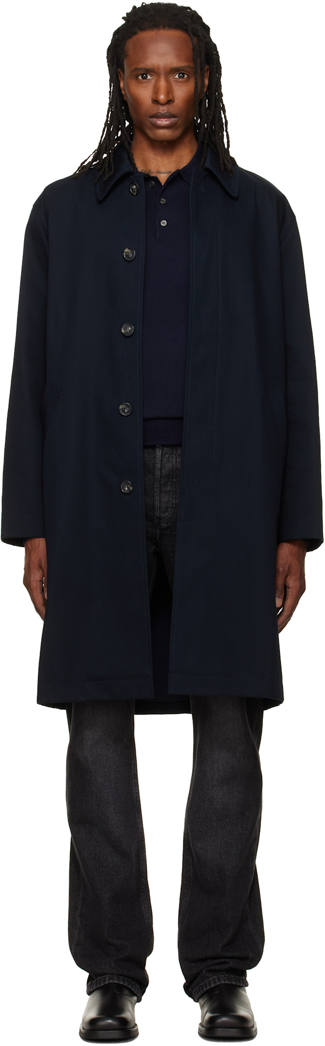 A.P.C.: Navy Urban Mac Coat | SSENSE