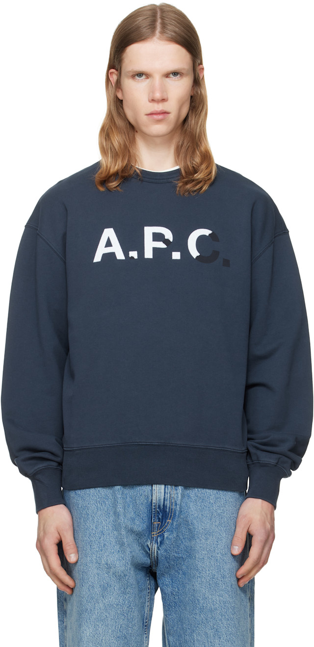 A.P.C.: ネイビー Vintage-Effect 'A.P.C.' Logo スウェットシャツ