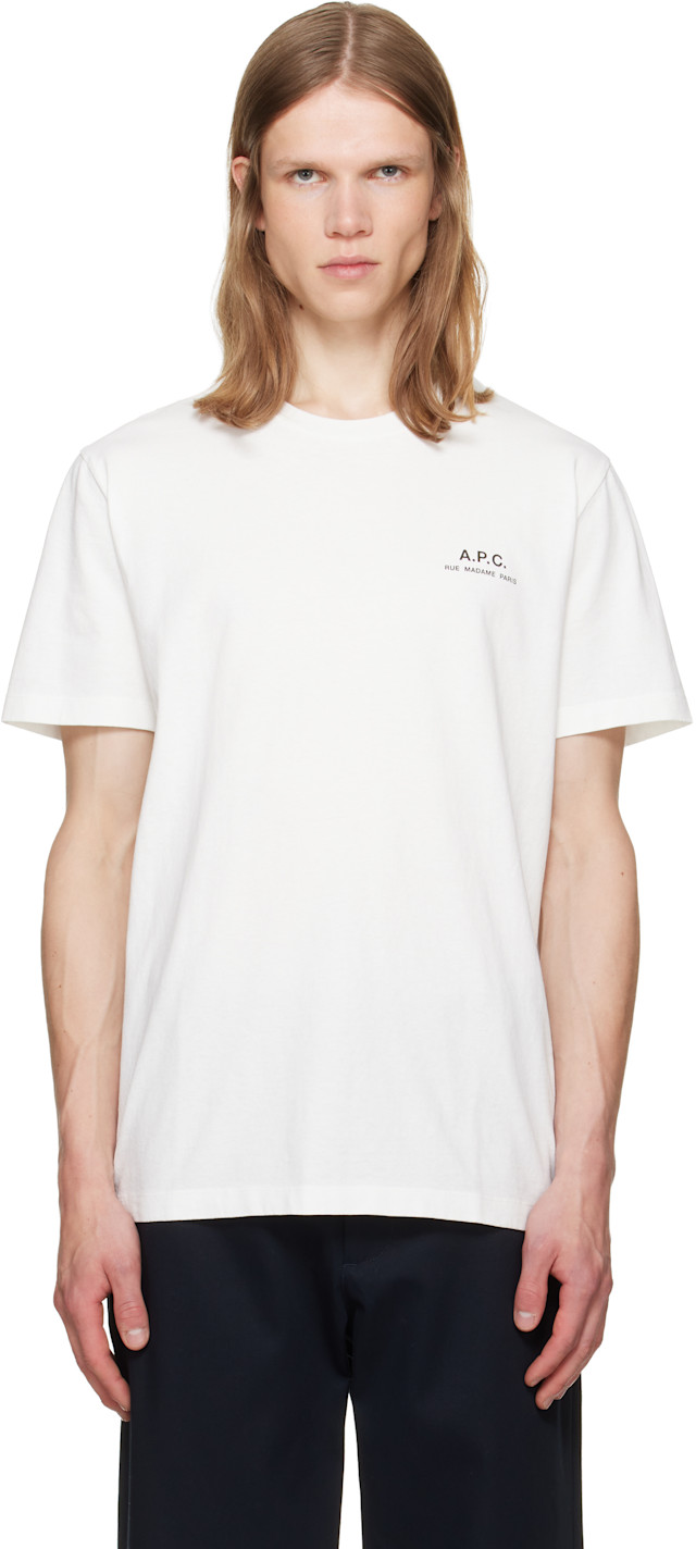 新品タグ付き A.P.C. Rue Madame ロゴTシャツ ホワイト L A.P.C.: White 'A.P.C. Rue Madame' Logo T-shirt | SSENSE