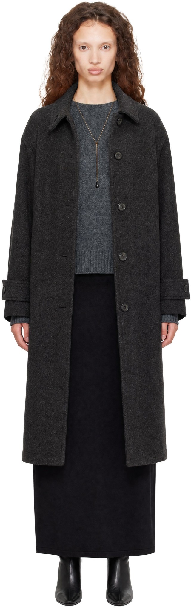 COOR Cashmere Blend High Neck Coat グレー L COOR: Gray Cashmere Blend High Neck Coat | SSENSE Canada