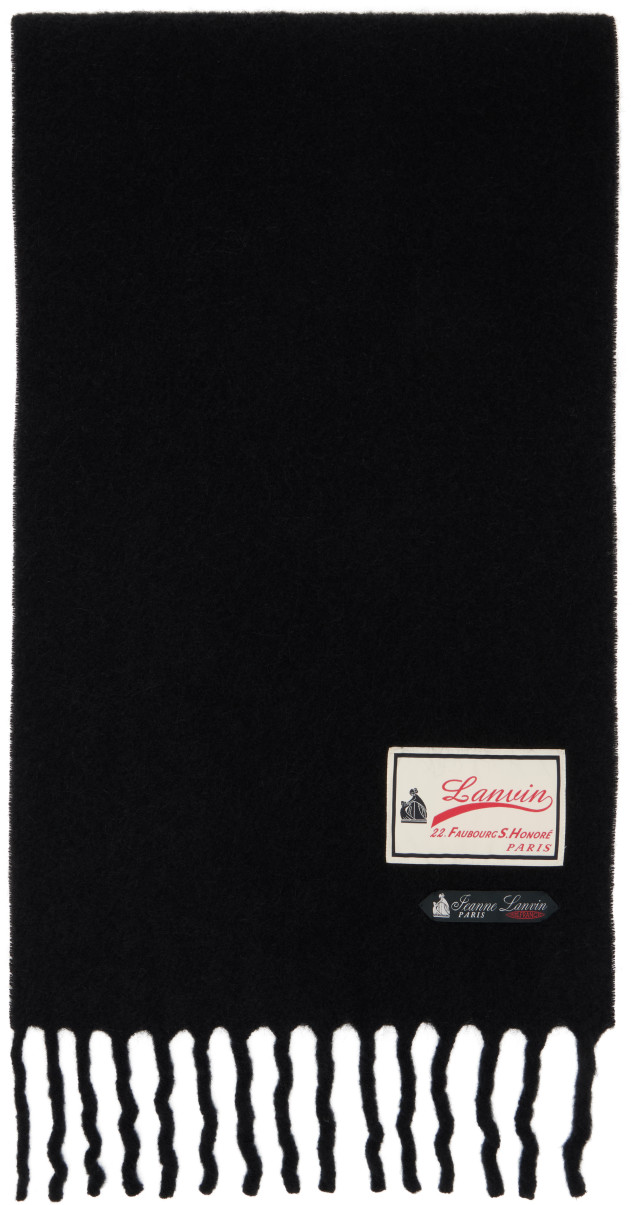 Lanvin: Black Fluffy '22 Faubourg' Label Scarf | SSENSE