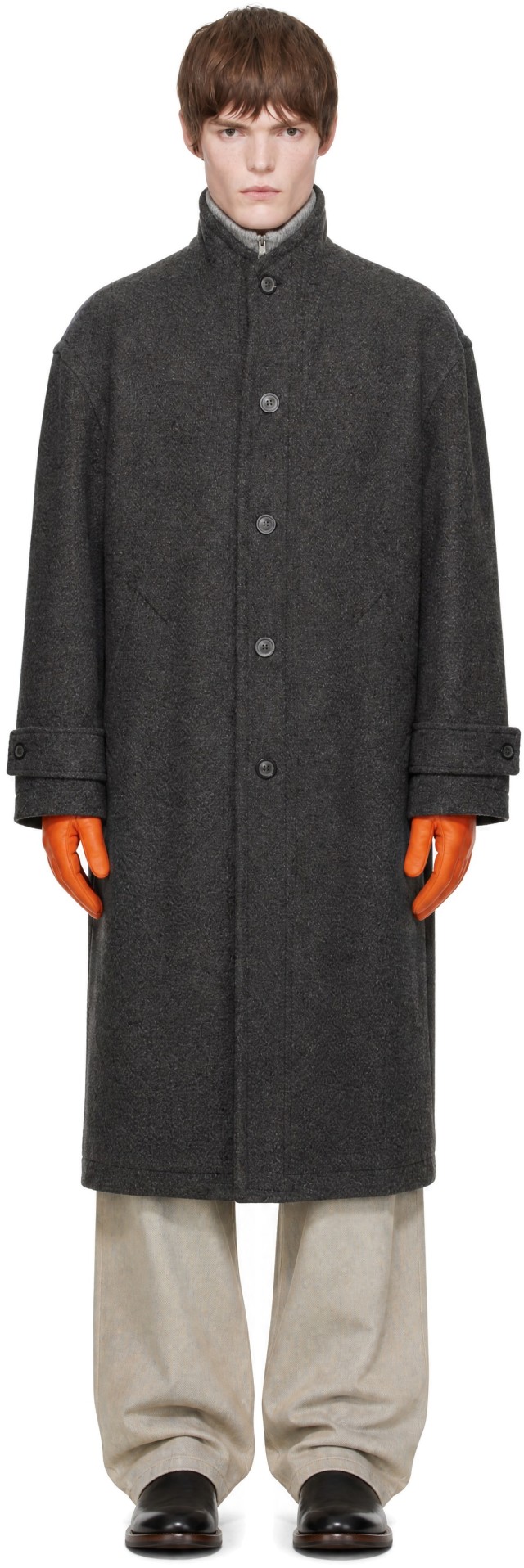 定価9万 クアー カシミアブレンド ハイネック　ロングコート　COOR COOR: グレー カシミヤ ブレンド ハイネック コート | SSENSE 日本