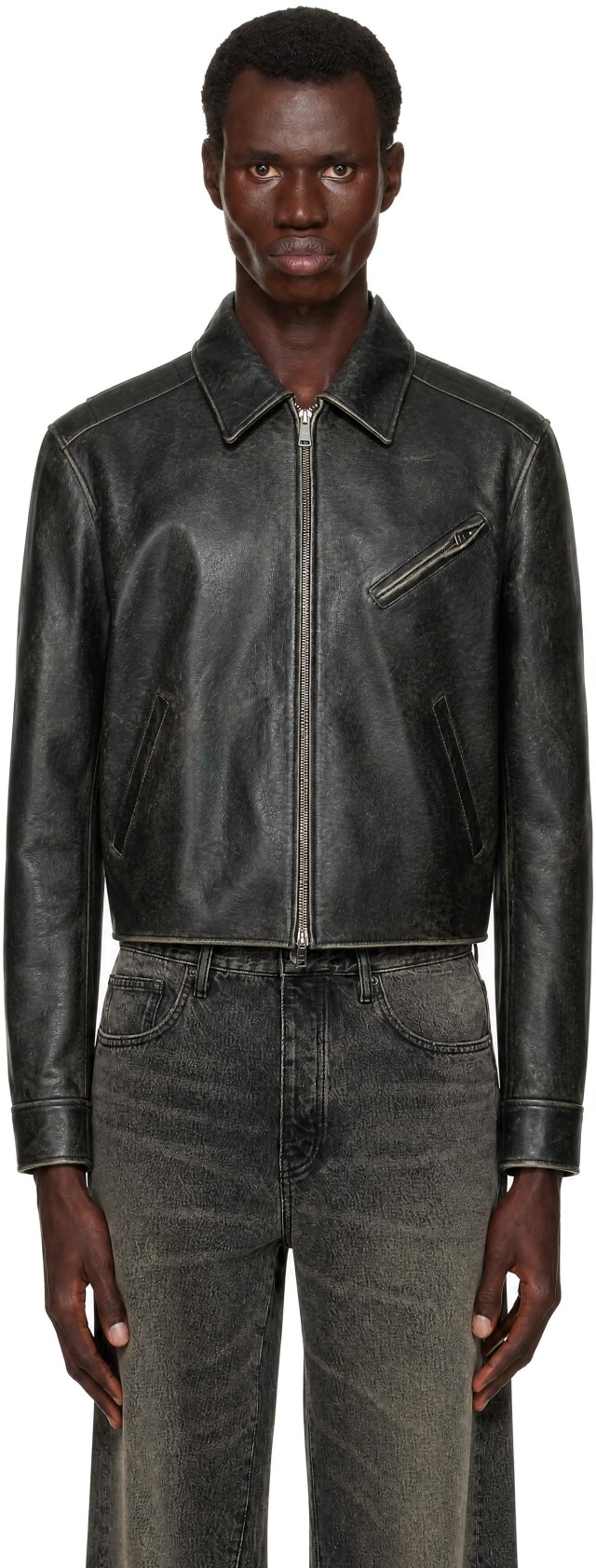 COOR: Black Cow Washed Leather Biker Jacket | SSENSE Canada