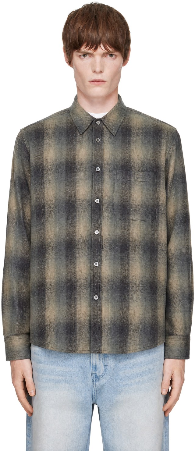 COOR: Gray Ombre Flannel One Pocket Checkered V.2 Shirt | SSENSE