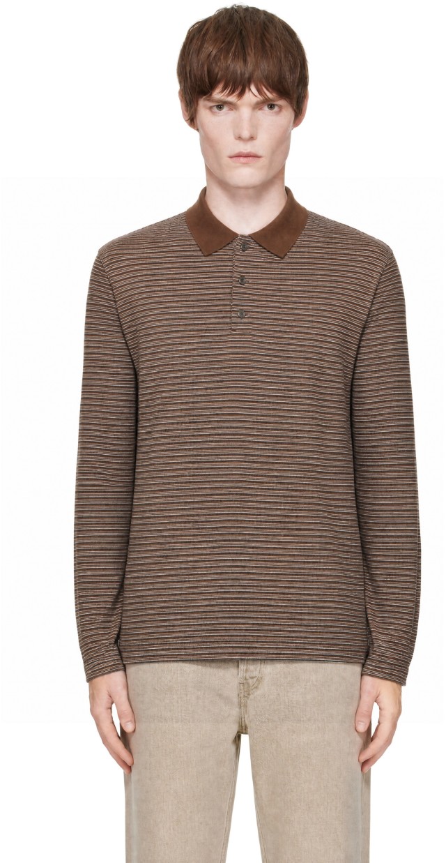 COOR: Brown Multi Pin Pique Long Sleeve Polo | SSENSE