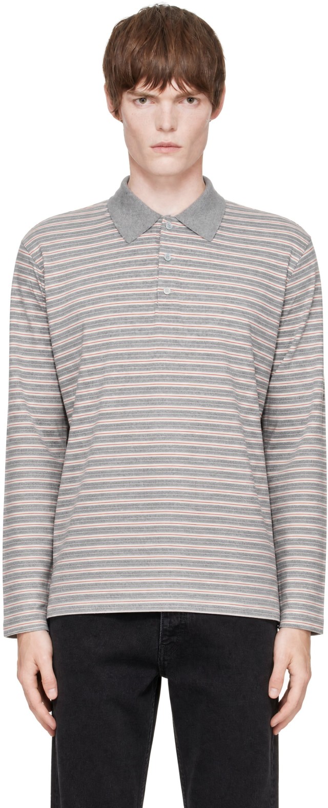 COOR: Gray Multi Pin Pique Long Sleeve Polo | SSENSE