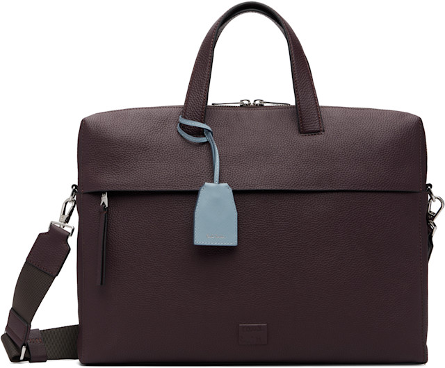 Paul Smith: Burgundy Leather Double-Zip Folio Briefcase | SSENSE