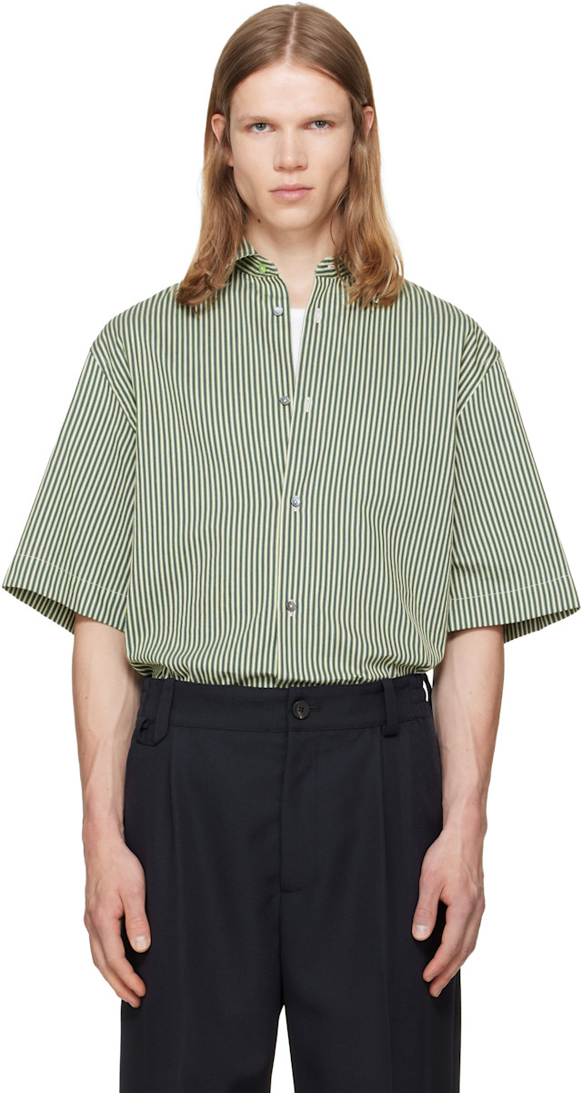 Paul Smith: グリーン ストライプ オーバーサイズ コットン シルク