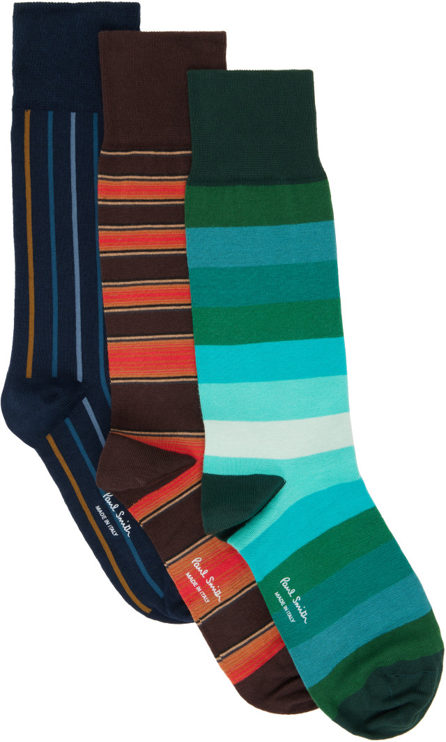 Paul Smith: マルチカラー ストライプ ソックス 3足セット | SSENSE 日本