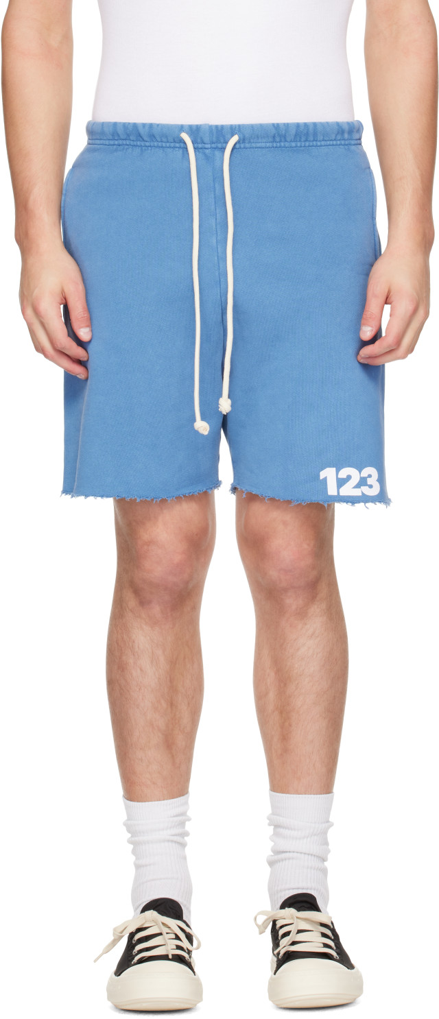 RIVINGTON roi bis gymgo スウェットショーツ Rivington Roi Rebis: Blue USO '123' Gymbag Shorts | SSENSE