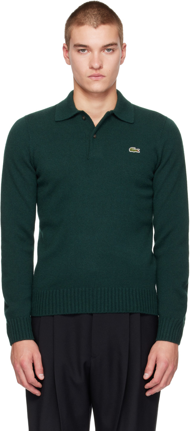 Lacoste: グリーン カシミヤ ニットポロシャツ | SSENSE 日本