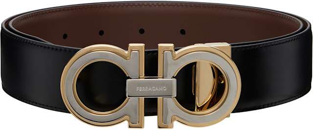 Ferragamo: ブラック Reversible & Adjustable Gancini ベルト