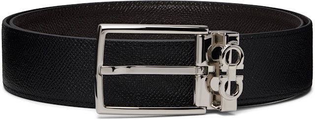 Ferragamo: Black & Brown Gancini Adjustable & Reversible  display picture 3