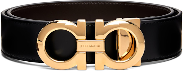 Ferragamo: ブラック Reversible & Adjustable Gancini ベルト