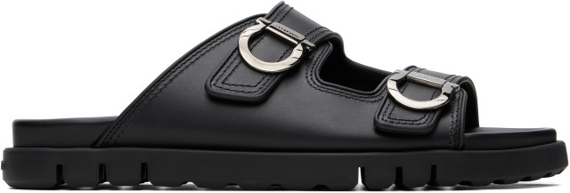 Ferragamo: ブラック ダブル ストラップ サンダル | SSENSE 日本
