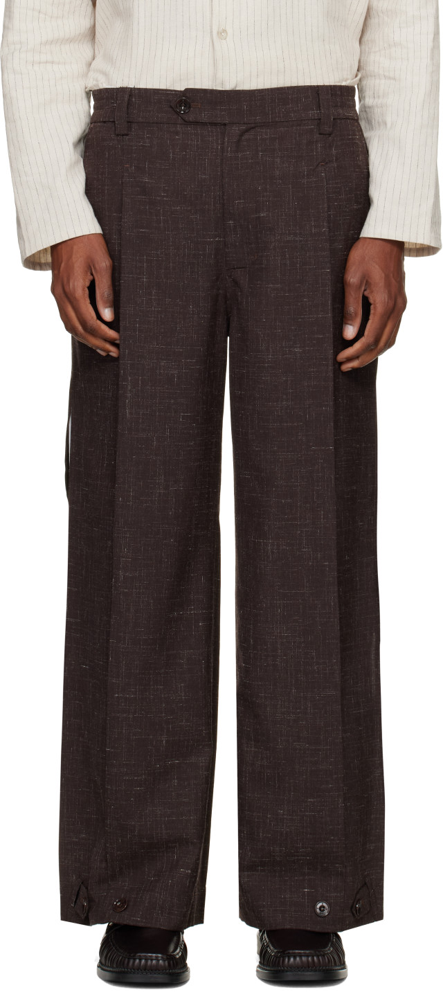 NULLUS: Brown Layered Folded Trousers | SSENSE