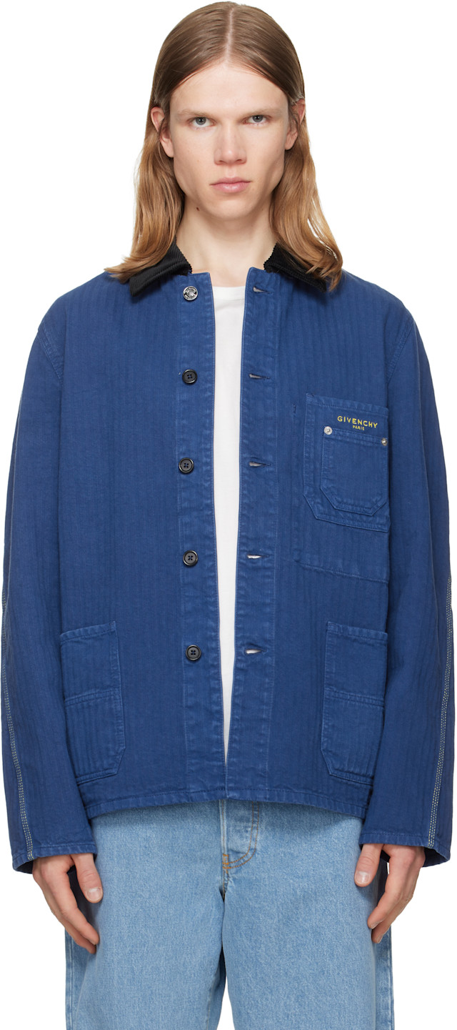 Givenchy: Navy Couture Seam Herringbone Denim Jacket | SSENSE