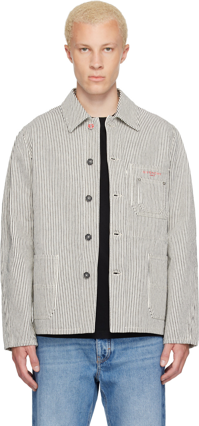 Givenchy: ホワイト＆ネイビー Striped Workwear ジャケット | SSENSE 日本