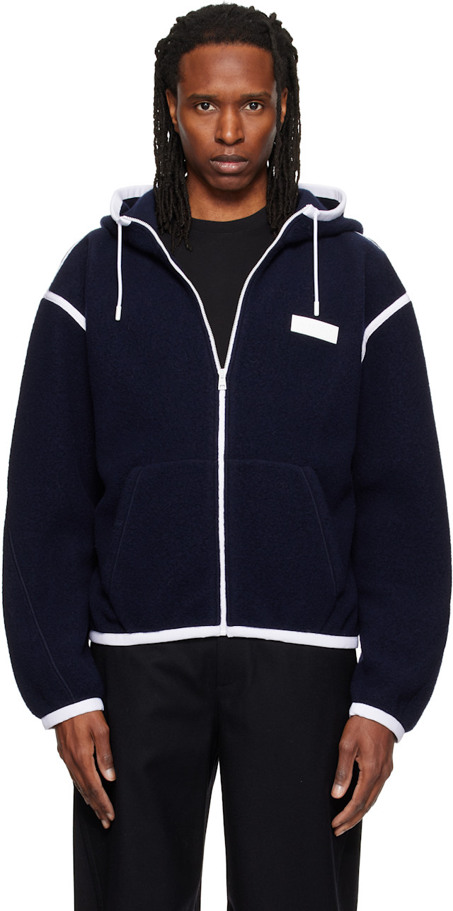 Givenchy: Navy Fleece Gros Grain Detail Jacket | SSENSE
