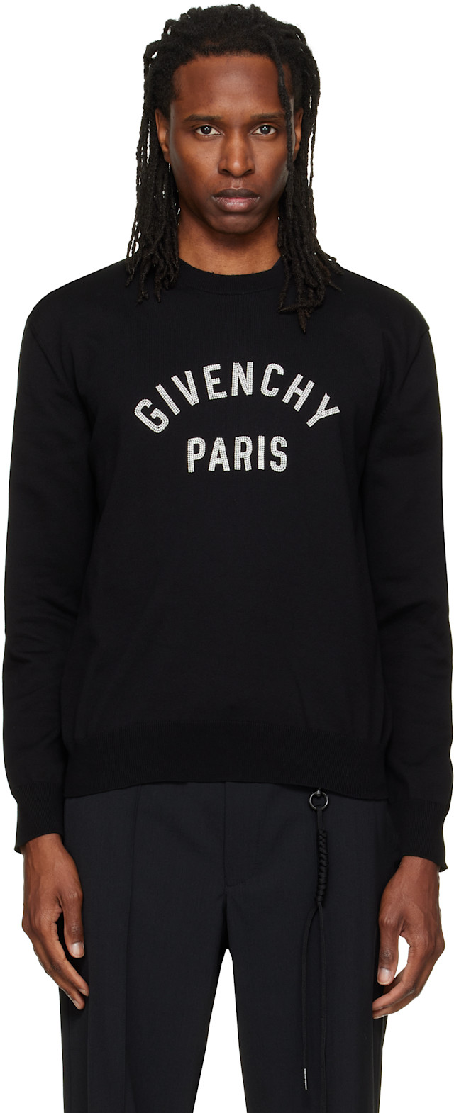 GIVENCHY PARIS スウェット ブラック Givenchy: ブラック 'Givenchy Paris' Pearl Embroidery セーター