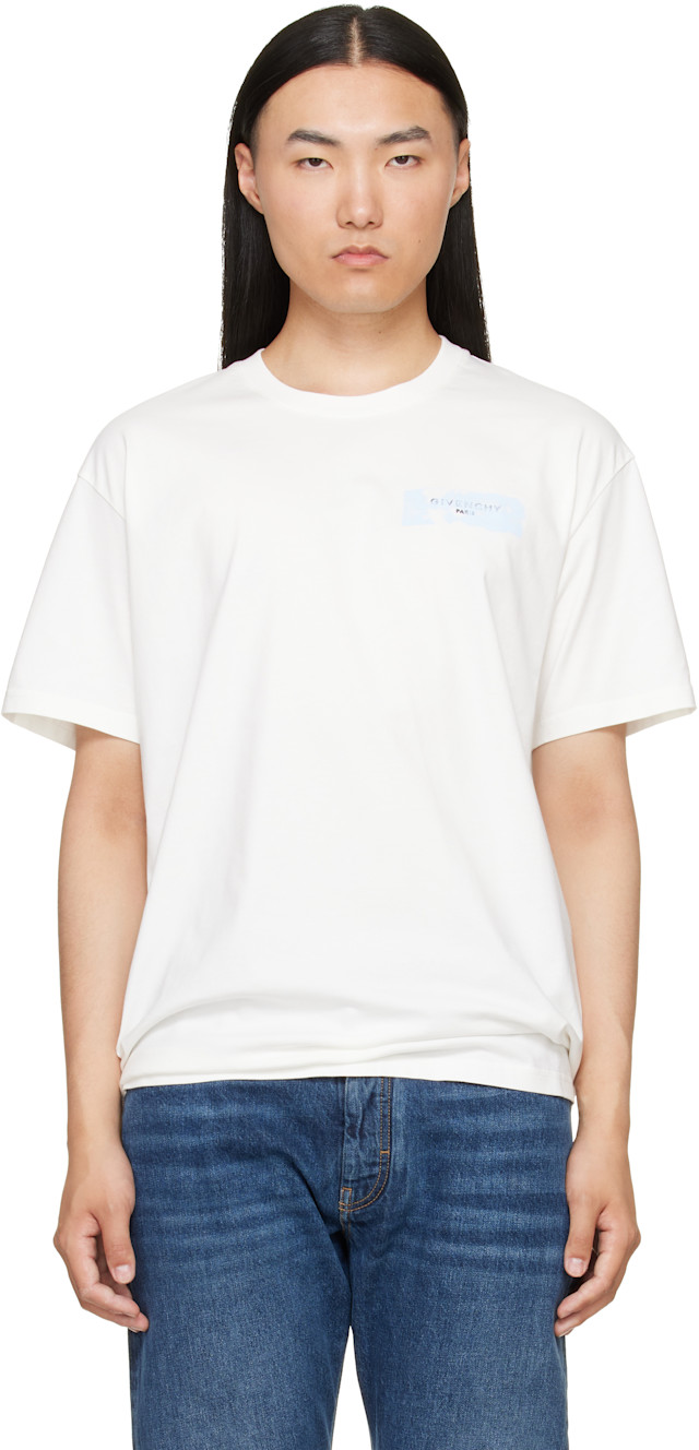 Givenchy: ホワイト 'Givenchy Paris Paint Print' コットン Tシャツ