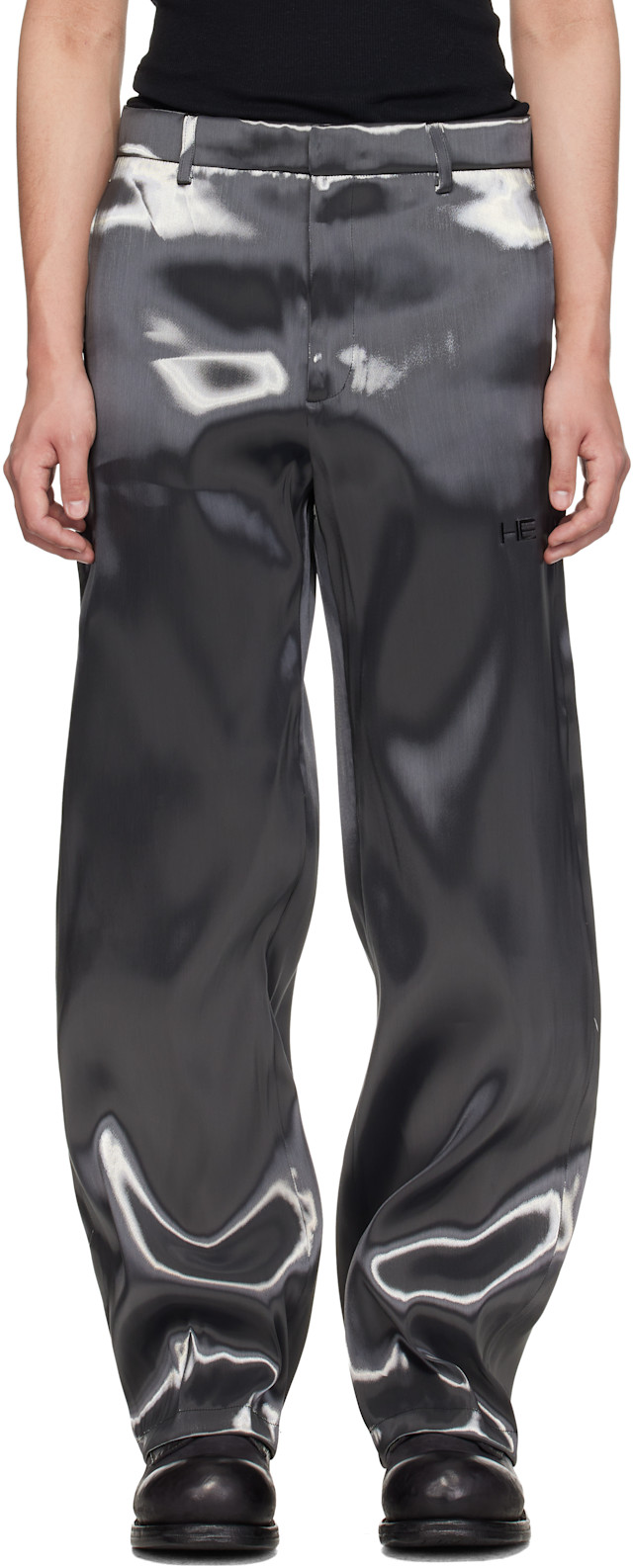 HELIOT EMIL: Silver Liquid Metal Trousers | SSENSE Canada
