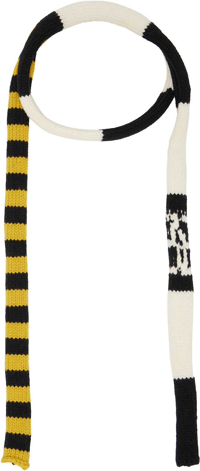 Stefan Cooke: Black & Yellow Stripe Knit Scarf | SSENSE
