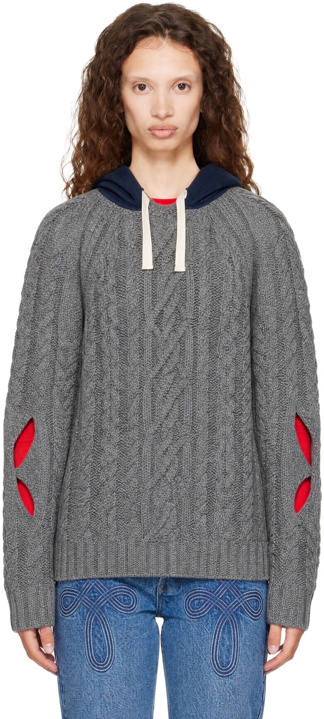 Stefan Cooke: Gray Cable Hoodie | SSENSE