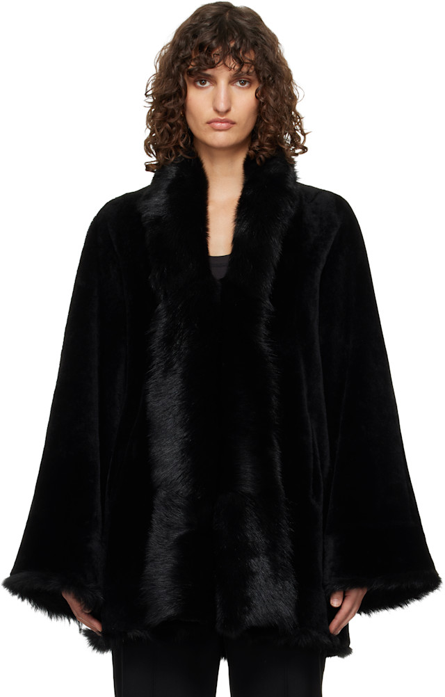 j*n様 70s80s archiveイタリア製BALLY ミンクファーツイード Nour Hammour: Black Sima Midi Shearling Coat | SSENSE
