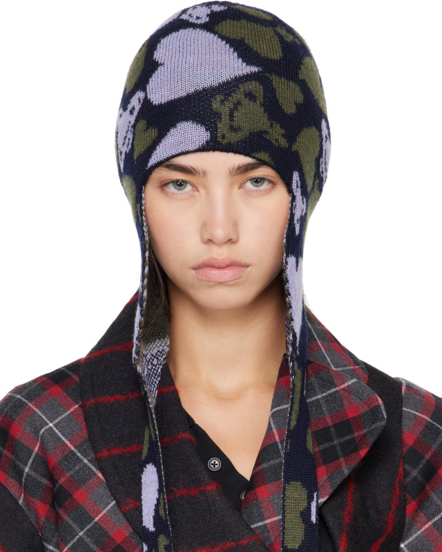 Vivienne Westwood: Khaki & Purple Ear Flap Beanie | SSENSE