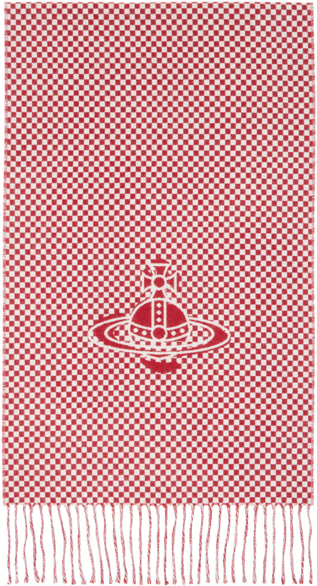 Vivienne Westwood: Red & Gray Checkmate Scarf | SSENSE