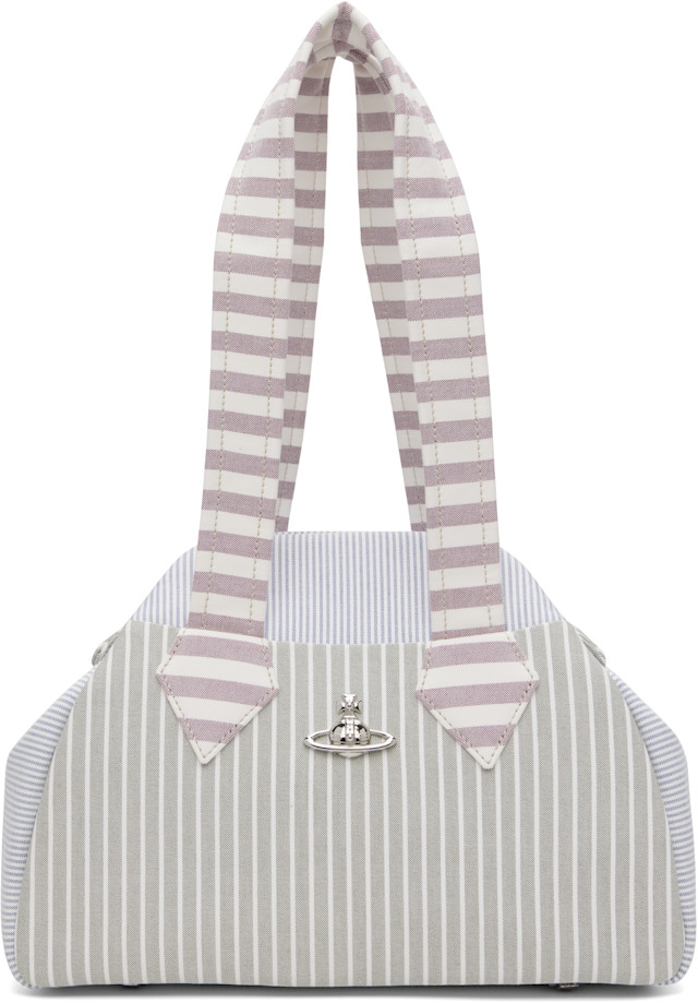 Vivienne Westwood: Navy & Gray Yasmine Medium Archive Hand Bag
