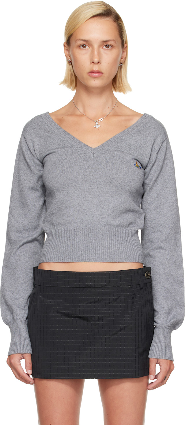 Vivienne Westwood: Gray Beatrice V-Neck Sweater | SSENSE
