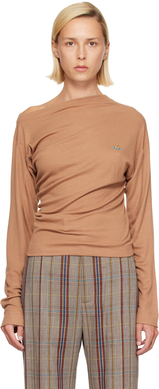 Vivienne Westwood ベルベット長袖トップス Vivienne Westwood: Beige Long Sleeve Hebo T-shirt | SSENSE