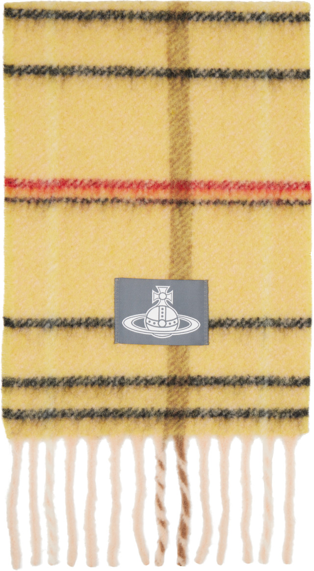 Vivienne Westwood: Yellow Check Alpaca Scarf | SSENSE