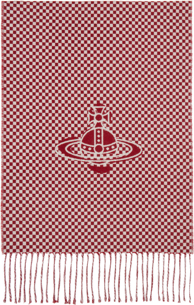 Vivienne Westwood: レッド&ホワイト Checkmate マフラー | SSENSE 日本 Vivienne Westwood: レッド&ホワイト Checkmate マフラー | SSENSE 日本